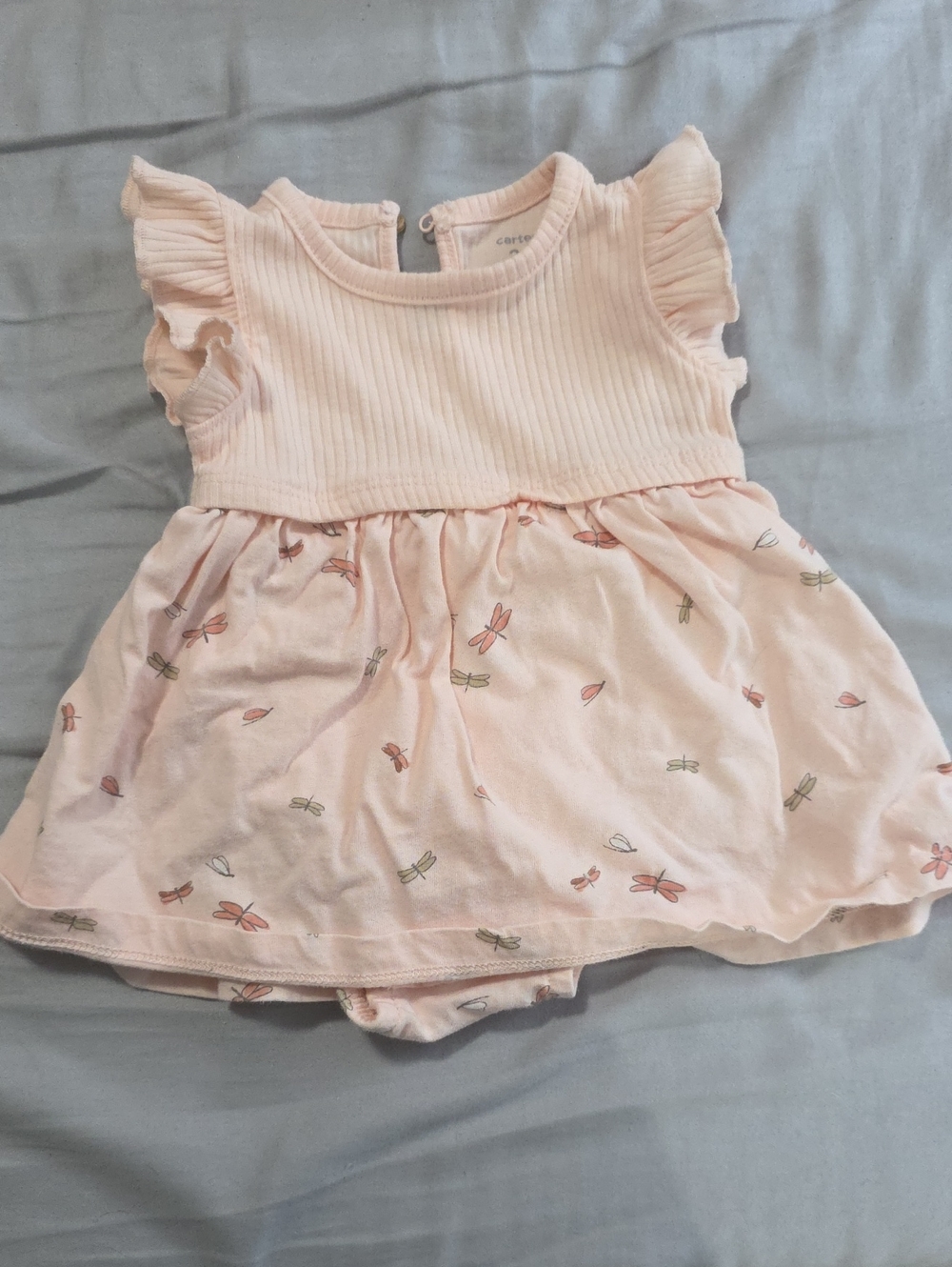 Carter's Light Pink Flutter-Sleeve Dress with Dragonfly Accents